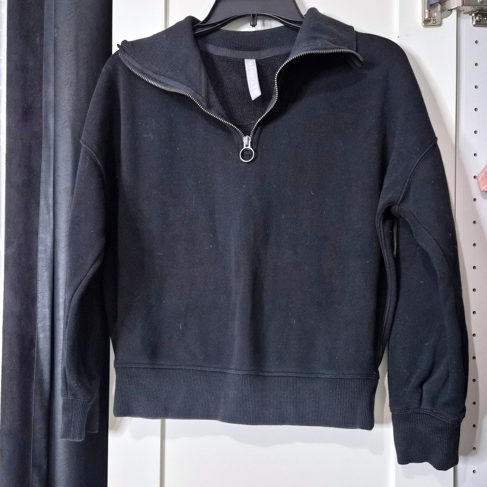 Athleta Black Quarter Zip Pullover Fleece Sweatshirt XXS Mock Neck O-Ring Zip
